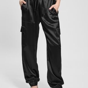 Guess® Brand Black Satin Cargo Pants, XS